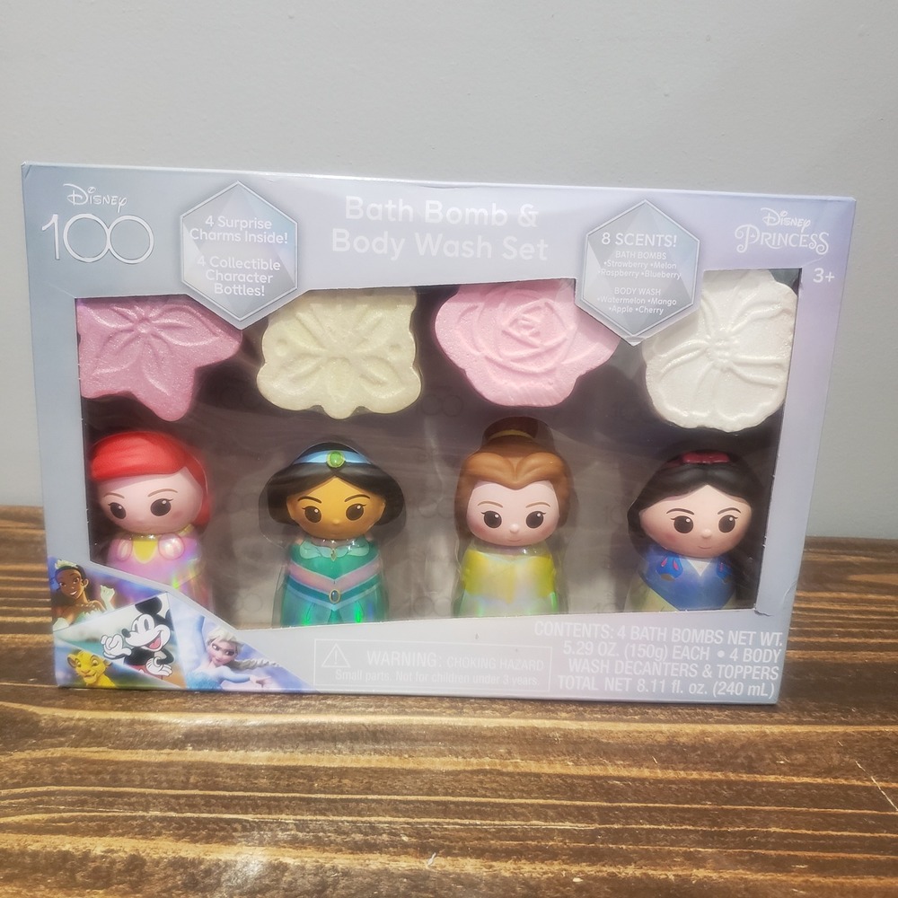 Disney 100 Princess Bath Bomb & Body Wash Set Ariel Jasmine Belle Snow White New